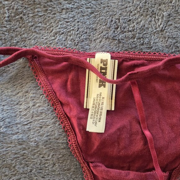 Victoria's Secret Pink! dark red cotton picot trim V-string Panties size XL - Picture 5 of 5